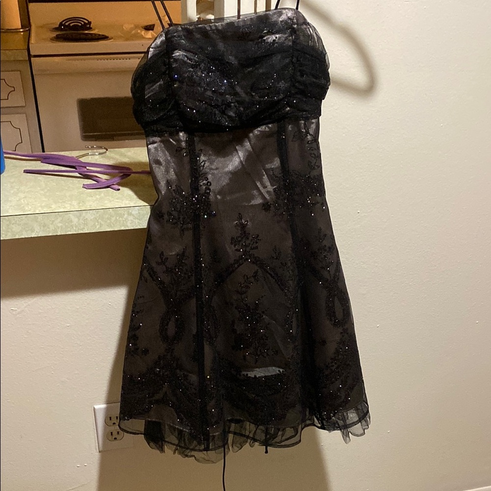 Y2k morgan and co homecoming style Black criss cross back Dress